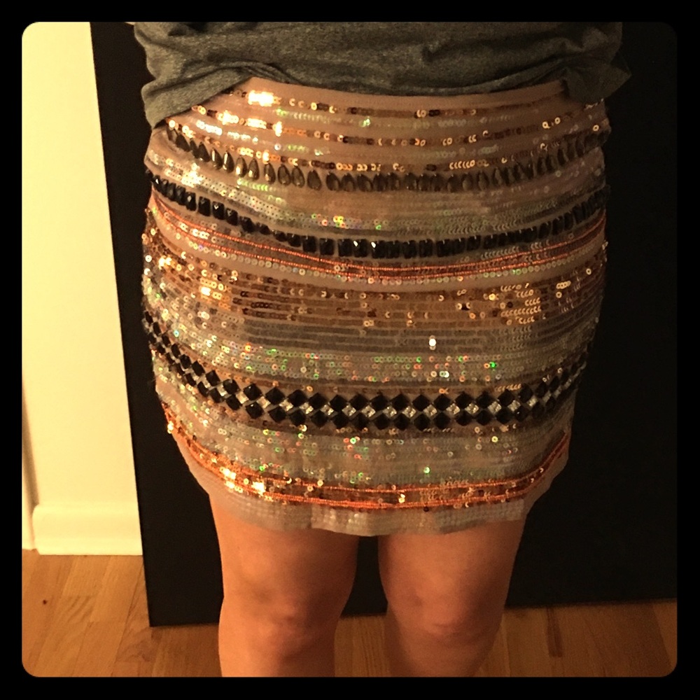 Sequins Front Mini Skirt